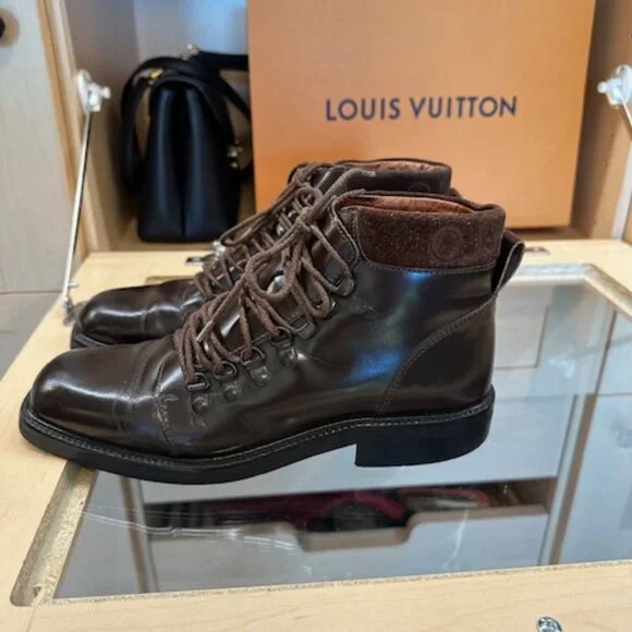 Gucci Brown Leather Combat Boots Women's Size 7.5 - Picture 5 of 6